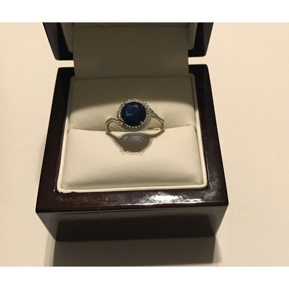 2 Ct. Halo Swirl Blue & White Sapphire Gemstone Ring Sz 8
